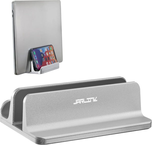 JARLINK 2-in-1 Vertical Laptop Stand Holder - Aluminum Adjustable Dock for MacBook, Surface, and HP, Silver