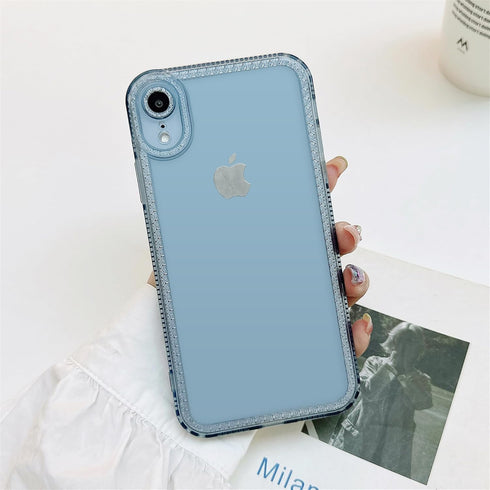 for iPhone XR Case Cute Clear Bling Crystal Diamond Phone Case, with Sparkle Camera Len Protector Soft TPU Cover Case for Women Girls, Blue