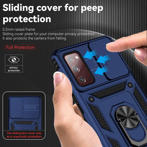 Samsung Galaxy S20 FE 5G Case with Camera Lens Cover, Military-Grade Drop Tested Magnetic Ring Holder Kickstand Case