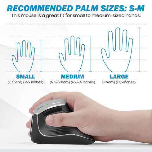 Wireless Vertical Ergonomic Mouse, Multi-Device Bluetooth + 2.4G Connection, 4 Adjustable DPI for PC, Laptop, Black