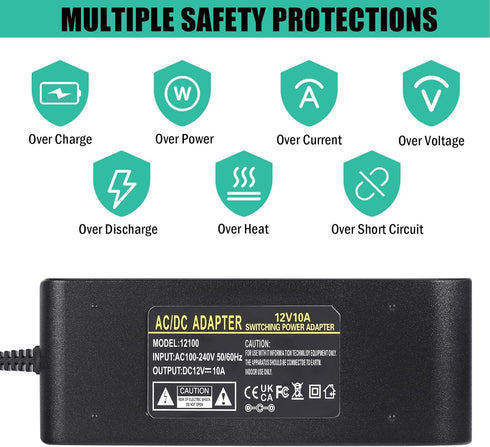 12V 10A Power Adapter Car Charger Converter, AC/DC Power Supply for Car Devices