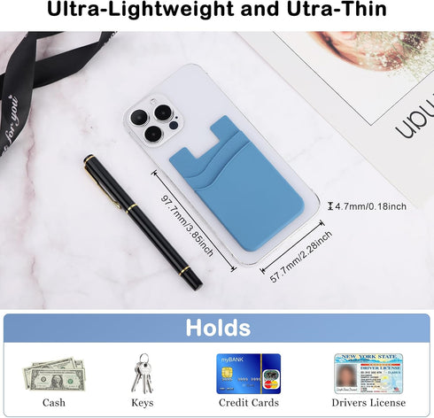 Phone Wallet Stick on, 5Pack Phone Card Holder for Back of Phone Case, Silicone Sticky Credit Card Holder for Cell