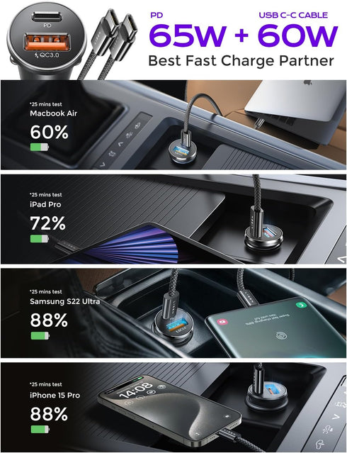 LISEN 95W USB C Car Charger Fast Charging PD65W Super Fast Charging Car Phone Charger Adapter Type C All Metal