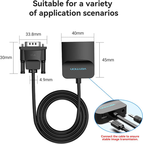 VENTION VGA to HDMI Adapter, 1080P Video Dongle with Audio Cable (0.5FT), Male to Female for PC, Monitor, HDTV