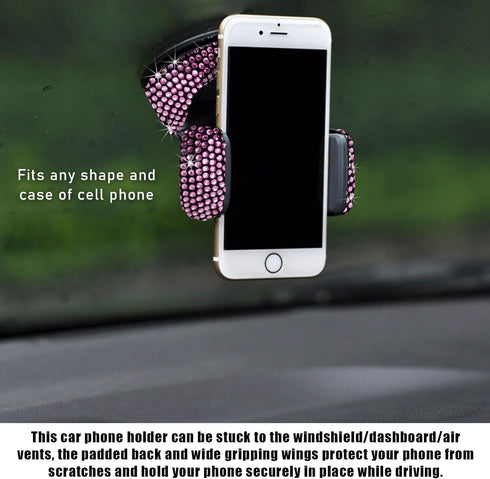Bling Car Phone Holder, 360 Degree Adjustable Crystal Auto Dashboard Air Vent Mount, Universal for Windshield and