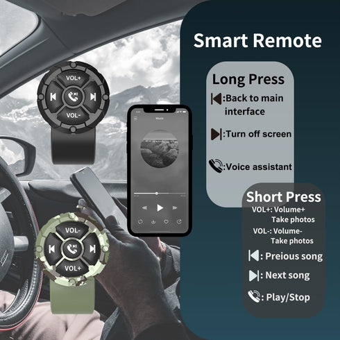Waterproof Bluetooth Media Button Remote, Wireless Music Controller for Car, Bike, Motorcycle, Green