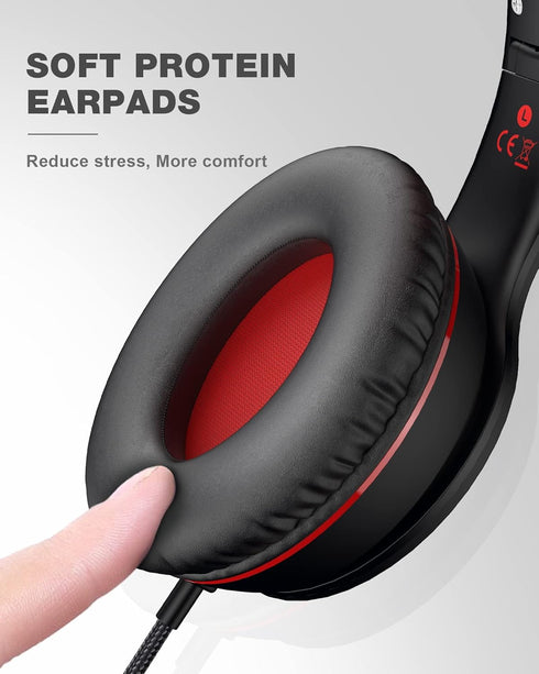 ELECDER i45 Foldable On-Ear Headphones - Portable Stereo Bass with Microphone, 1.5M Cord, 3.5MM Jack - Red