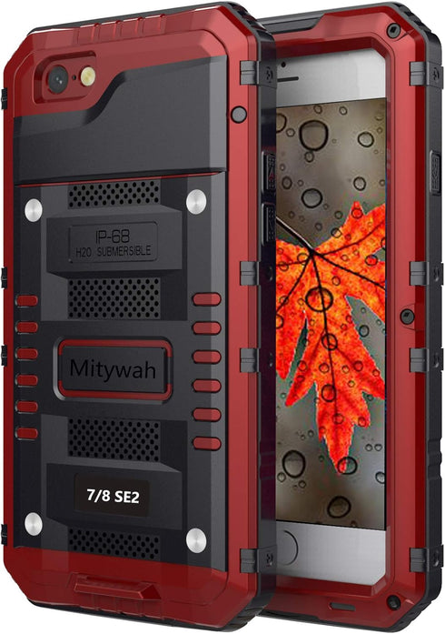 Mitywah Waterproof Case for iPhone SE 2020, Heavy Duty Military Grade Armor Metal Case, Full Body Protective Shockproof