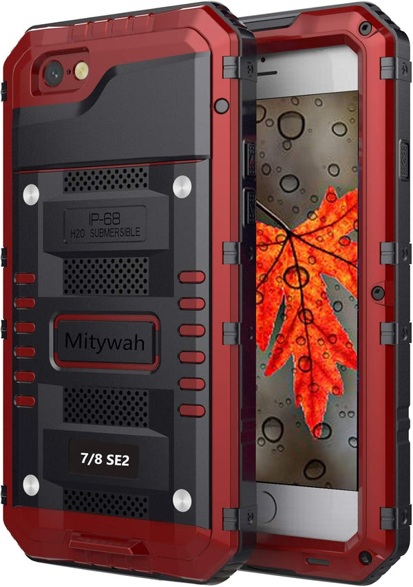 Mitywah Waterproof Case for iPhone SE 2020, Heavy Duty Military Grade Armor Metal Case, Full Body Protective Shockproof