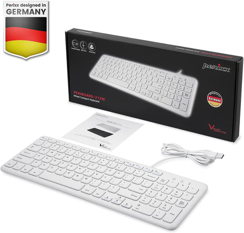 Perixx PERIBOARD-213W, Silent USB Scissor Keyboard with Cable, Compact Design with Numeric Keypad, White - Spanish Qwert