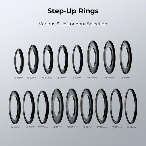 K&F Concept 49mm to 82mm Step-Up Lens Filter Adapter Ring, CNC Machined Brass for 49mm Lens