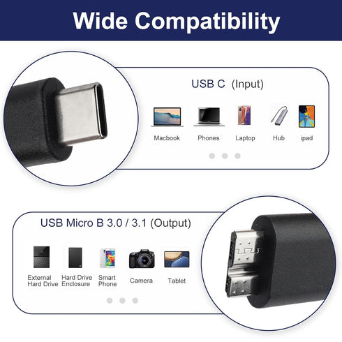 USB C to Micro USB 3.0 Fast Charging Cable, 10Gbps High-Speed Sync Data Transfer Cable Compatible with Samsung Galaxy S5