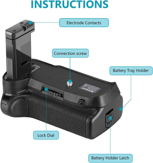 Neewer Professional Vertical Battery Grip for Nikon D3100/D3200/D3300/D5300, Works with 1 or 2 EN-EL14 Batteries