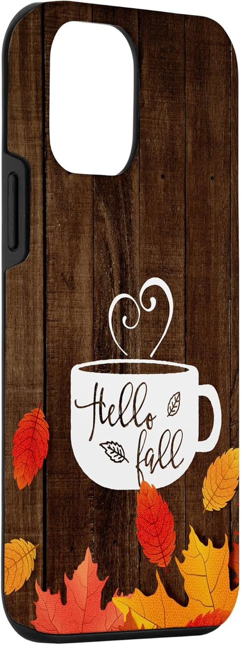 Hello Fall Coffee Mug with Autumn Leaves, Happy Fall Feeling Case for iPhone 12 mini