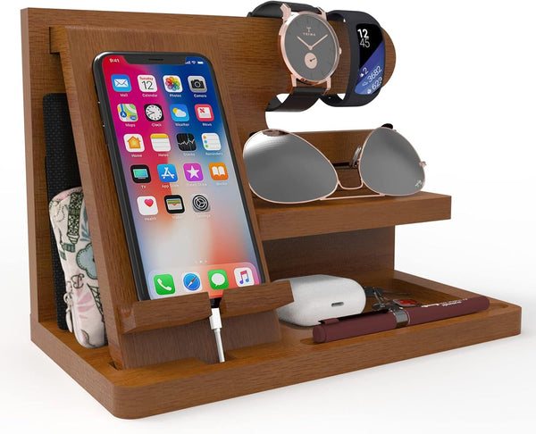 Birthday Gifts for Men, Wood Desk Organizer for Dad, Husband, Phone Docking Station, Nightstand Cool Gifts for Men