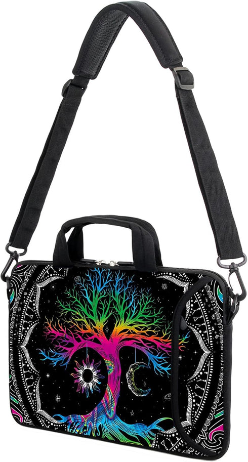 AMARY 13" 13.3" Laptop Sleeve Chromebook Case with Adjustable Shoulder Strap and Accessory Pocket (Colorful Tree)