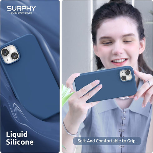 SURPHY iPhone 14 Case (6.1", 2022) - 4 in 1, MagSafe Compatible, Liquid Silicone, Blue Jay + 2 Pack Screen Protector &