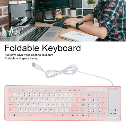 103 Keys Foldable Silicone Keyboard,Wired USB Silicone Keyboard Silent Keyboard Soft Touch Keyboard Waterproof Rollup Keyboard for PC Laptops()