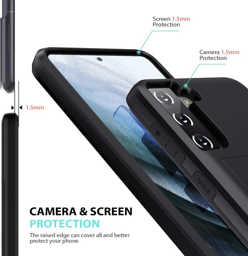 ZUSLAB Wallet Case for Samsung Galaxy S21 5G, Shockproof Anti Scratch Cover with Card Holder and Screen Protector