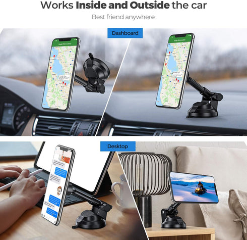 ORIbox Magnetic Phone Holder Car Mount with Adjustable Telescopic Arm, Strength Suction Cup, Compatible with All Phones