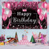 Pink and Black Happy Birthday Backdrop, Glitter Balloon Decorations for Women and Girls Party