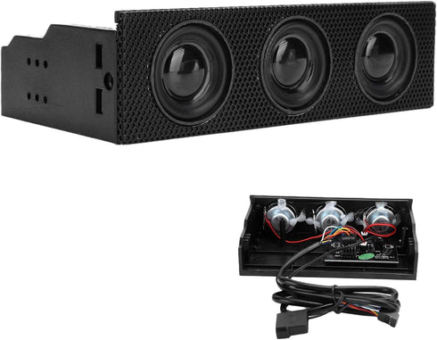 PC Front Panel Media Dashboard, Stereo Surround Speaker for Computer Case with Built-in Mic, 5.25in