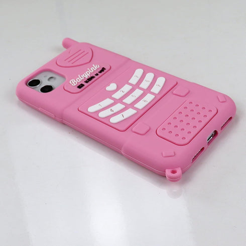 for iPhone 11 6.1'' Case, 3D Cartoon Cute Retro Love Heart Classic Cellular Phone Shaped Soft Silicone Rubber Cover