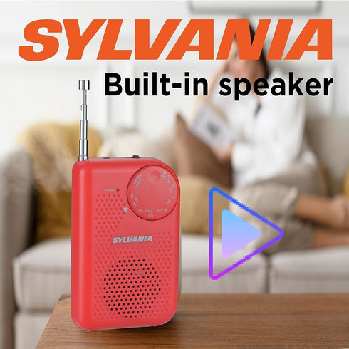 Portable AM/FM Pocket Radio with Built-In Speaker, Red