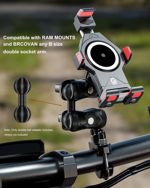 BRCOVAN Aluminum Alloy 1'' Ball to 1'' Ball Adapter Compatible with RAM Mounts B Size Double Socket Arm