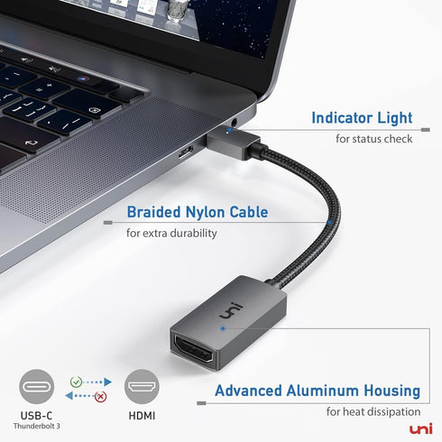 uni USB C to HDMI Adapter 4K, High Speed HDMI to USB-C Converter for MacBook Pro/Air, iPhone 15 Pro/Max