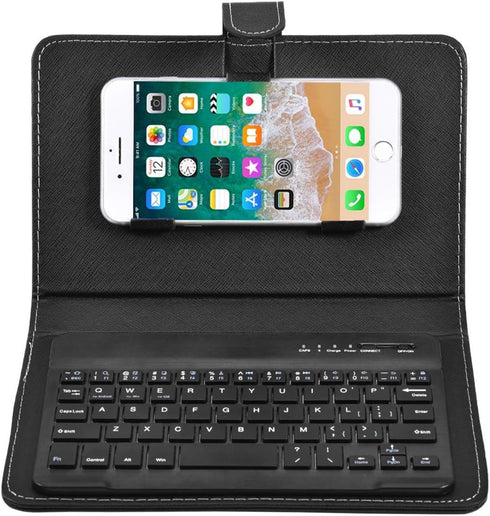 Portable Bluetooth Keyboard with Leather Case Cover for 4.5''-6.8'' iOS, Android, Windows Smart Phones, Detachable