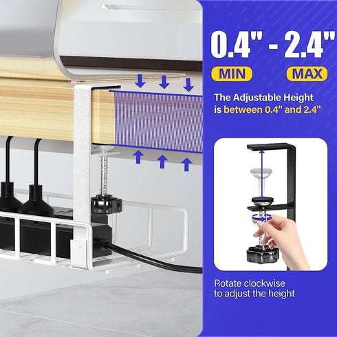 Under Desk Cable Management Tray, Xpatee Upgraded Wire Management with Clamp for Computer Cable Rack, No Damage White