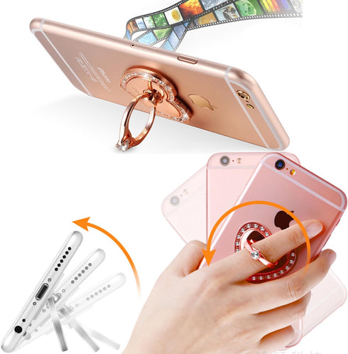 Phone Stand, Luxury Updated Re-Usable Metal Stainless Phone & Tablet Anti Drop Ring Stand Holder with Diamonds for iPhone iPod iPad Samsung and More (Heart Shape) (Silver)