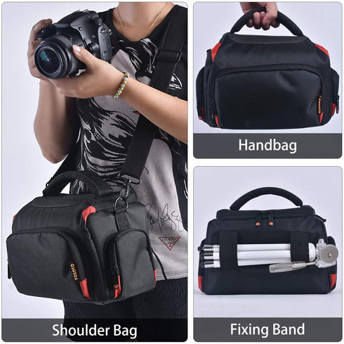 FOSOTO Camera Shoulder Bag Case for Nikon D3000, D3200, D3300, D5100, D5300, D7500, D500, D610, Canon 2000D