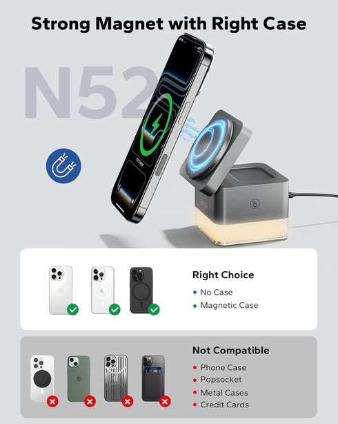 KPON Station,15W 3 1 17 16 15 14 13 12 for iPhone Nightstand Charging in Wireless Phone Charger Stand with Night Lamp