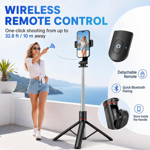 JIUHCORY 67" Detachable Phone Tripod Selfie Stick, Extendable Portable Cell Phone Stable Camera Easy Selfie Tripod