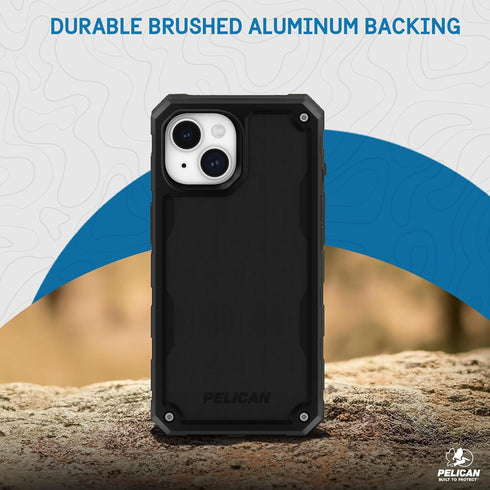 Pelican Shield Brushed Aluminum Case for iPhone 15, 6.1" Compatible with MagSafe, 21ft Military Grade Drop Protection
