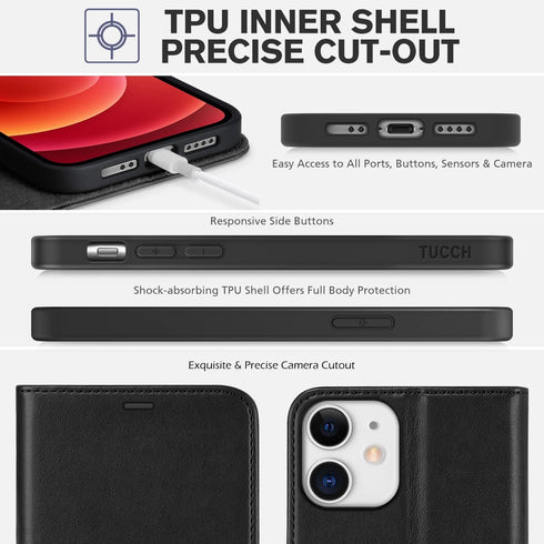 TUCCH Wallet Case for iPhone 12 Mini 5G, RFID Blocking Card Slot Stand, PU Leather Magnetic Flip Folio Cover