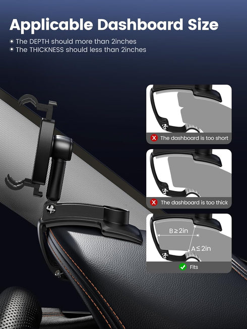 Car Phone Holder for Dashboard, 360 Degree Rotation Clip Design Compatible with All Smart Phones