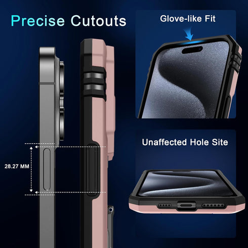 DEERLAMN Military Grade Shockproof Protective Cover for iPhone 15 Pro Max with Slide Camera Cover + Screen Protector