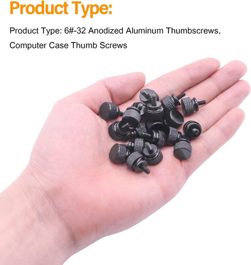 20 Pieces 6#-32 Computer Case Screws, Anodized Aluminum Thumbscrews, Fully Threaded Knurled Thumbscrews (Black)
