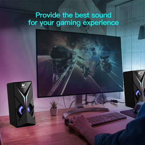 OROW 10W Computer Speakers, RGB Desktop Speakers with Volume Control, Colorful LED for Monitor/Laptop, 3.5mm Aux