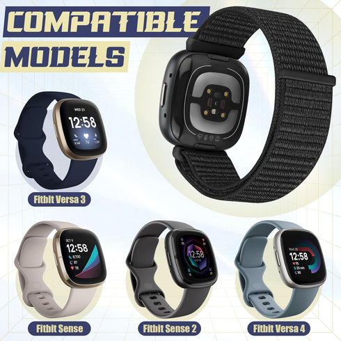 Nylon Bands Compatible with Fitbit Versa 4/Sense 2/Versa 3/Fitbit Sense, Soft Breathable Sport Adjustable Replacement Strap Women Man Wristband Accessories
