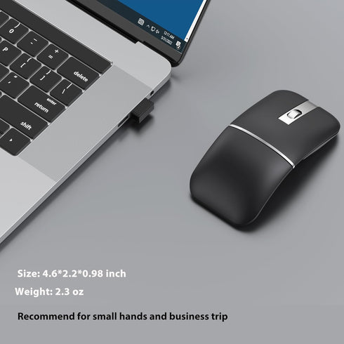 Foldable Bluetooth Travel Mouse - Wireless Portable 2.4G Arc Mouse for Laptop with Carry Bag