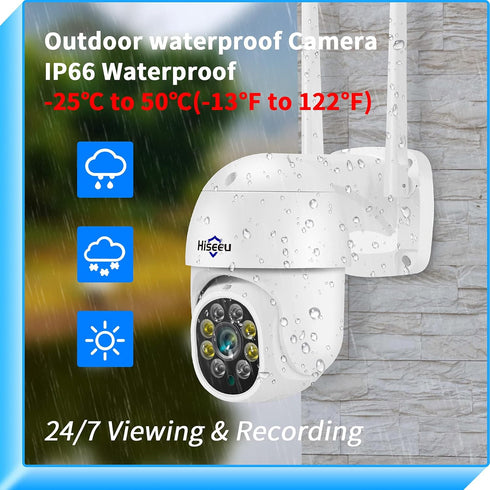 Hiseeu 2K 3MP PTZ Outdoor Security Camera, WiFi Camera with Auto Tracking, Light Alarm, Two-Way Audio, Plug-in Cable