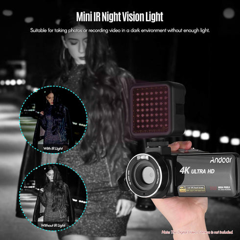 Mini IR Night Vision Light for Video Camera Camcorder with Built-in Rechargeable Battery and 3 Cold Shoe Mount