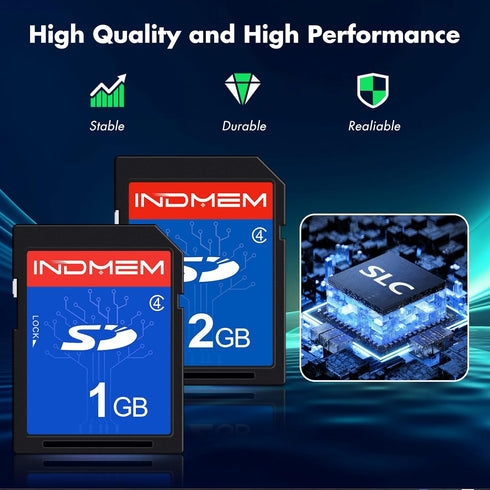 INDMEM SD Card 1GB + 2GB, Class 4 Flash Memory Card 2G SLC Standard Secure Digital Cards