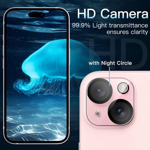 JETech 9H Tempered Glass Camera Lens Protector for iPhone 15 (6.1") & 15 Plus (6.7") - Anti-Scratch, HD Clear, 3-Pack