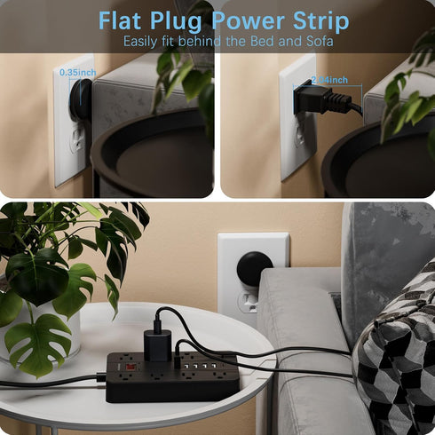 HUNIAN 5 8 6 Charger(1 Power Strip with USB Ports, Ft Extension Cord Flat Plug with Outlets, USB USB C Port), Indoor