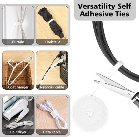 Cord Management Organizer Kit, 2 Cable Sleeves with 41 Self Adhesive Clips, 10pcs and 100 Fastening Cable Ties